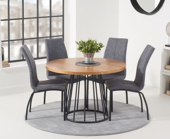 Hoxton 110cm Round Industrial Dining Table and Noir Antique Chairs - Grey, 2 Chairs