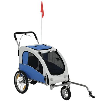 PawHut Remolque 2 en 1 para bicicleta y jogger cochecito plegable para perros pequeños y medianos hasta 20 kg, Gris claro