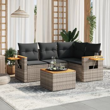 Conjunto De Sofás Jardín Con Cojines 5 Uds | Mueble Jardin Mesa Y Sillas Ratán Sintético Gris Cfw947206