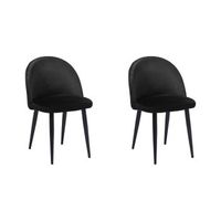 conjunto de 2 sillas de comedor con asiento tapizado en terciopelo negro con patas inclinadas negras diseno retro moderno visalia