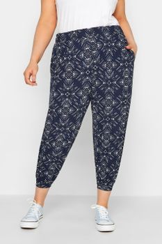 Yours Pantalón Tobillero Harem Azul Marino De Rombos, Mujer Curvy Y Tallas Grandes, Yours