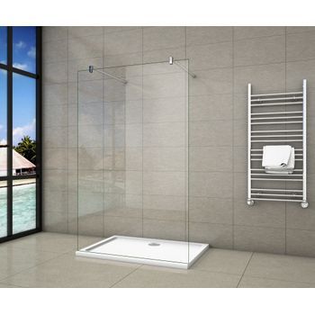 Aica Walkin Mampara Panel De Ducha 1 Hoja Vidrio 8mm Con Película De Seguridad A Prueba De Explosiones 107x200cm Con Dos Barras De Soporte 90cm