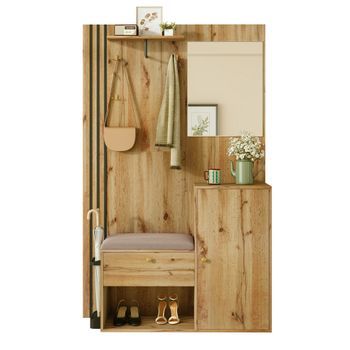Mueble De Recibidor - Mueble Para Entrada - Mdf - Natural Y Negro (115x37x185cm)