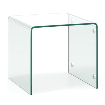 Costway Mesa Auxiliar en Forma de C Mesa Móvil para Sofá de Vidrio Templado con Estante de 2 Niveles 4 Ruedas Giratorias Bloqueables Transparente
