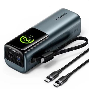 Batería externa Vention FKF 165W 74Wh 20000mAh con pantalla TFT inteligente. Viene con cable Type-C. Suministro de energ