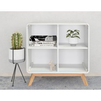 Librería con 4 estantes en efecto de madera blanca