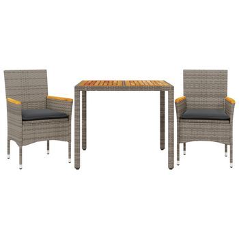 Set De Comedor Jardín 3 Piezas Con Cojines Ratán Pe Acacia Gris