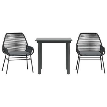 Set Comedor Jardín 3 Pzas Cojines Ratán Sintético Vidrio Negro Cfw422685