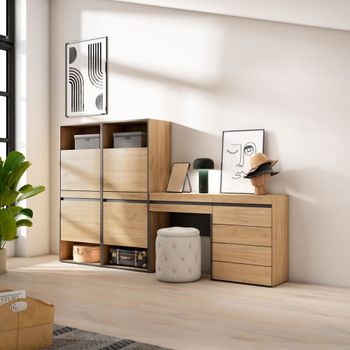 Zapatero efecto madera roble 247x35x145cm
