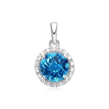 Colgante topacio azul oro blanco 14 k 18 diamantes