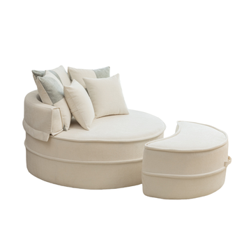 Sillón Redondo Con Puf Chenilla Urban Meuble 163x121x66 Cm - Beige