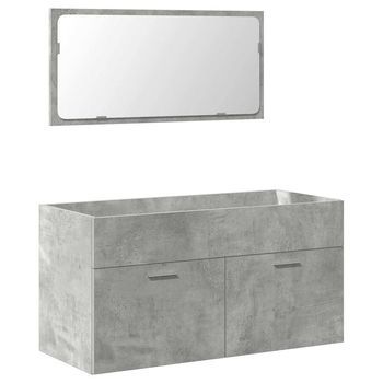 Mueble De Baño | Armario De Baño Con Espejo Madera De Ingeniería Gris Hormigón