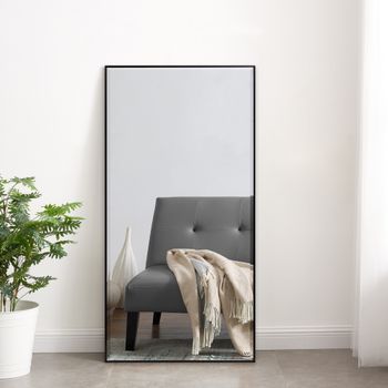 Espejo De Pared Novoli Rectangular Con Ganchos Plástico 102 X 52 Cm - Negro [en.casa]