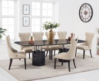 antonio 260cm black marble dining table with freya chairs - black 6 chairs