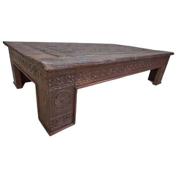 Mesa De Centro De Madera Acabado Artesanal Marrón 148x88x37 Cm
