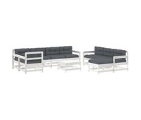 juego de muebles jardin 10 piezas y cojines madera maciza blanco