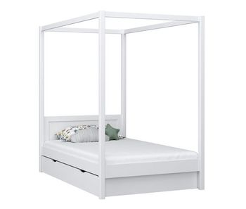 Cama individual de madera con dosel y cajón n02 blanco