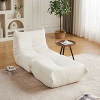 sillon de suelo beige de chenilla espuma de alta densidad y reposapies integrado