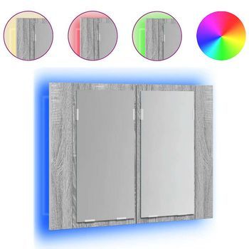 Armario Con Espejo Y Led Madera Contrachapada Gris 60x12x45 Cm Vidaxl