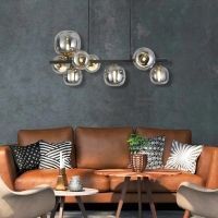 lampara colgante led modernista nebula glass con 8 tulipas ahumadas  estilo loft elegante
