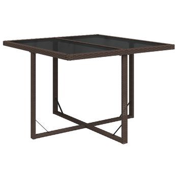 Mesa De Jardín | Mesa De Exterior Ratán Sintético Y Vidrio Marrón 109x107x74 Cm
