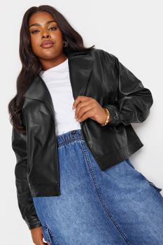 Yours Cazadora Motera Negra Polipiel, Mujer Curvy Y Tallas Grandes, Yours