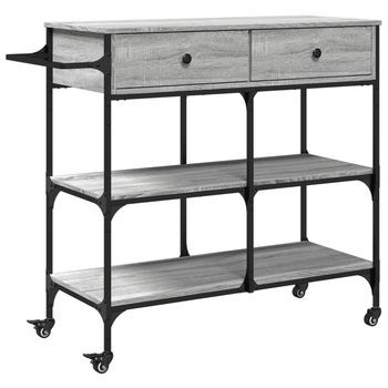 Carrito De Cocina，estantería De Cocina, Carrito De Servir Madera Ingeniería Gris Sonoma 105x42x95 Cm