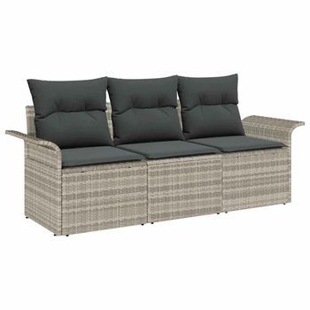 Conjunto De Sofá De Jardín Con Cojín 3 Piezas | Mueble De Jardín Gris Claro Poliratán
