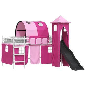 Cama Litera Para Niños Liso Blanco Y Rosa 100 X 200 Cm Metal Vidaxl