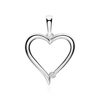 Colgante corazón de oro blanco de 14 quilates con diamante