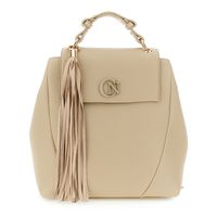 mochila con solapa efecto piel de grano grueso y logo beige taglia unica