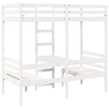 Cama Alta Escritorio Y Asientos Madera Maciza Blanco 90x200 Cm