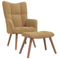 sillon lounge de diseno moderno con reposapies en terciopelo marron dec026535