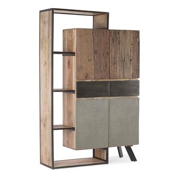 Aparador de madera de mango y acero negro, 118x38x180 cm