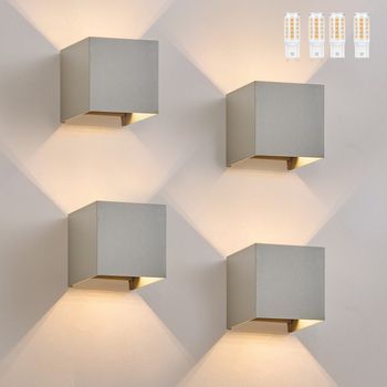 Nettlife Conjunto De 4 Lámparas Led Para Muro Exteriores, Blanco Caliente Ip65, Antracita, Para Casa, Dormitorio, Escalera