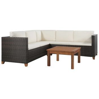 Set Muebles De Jardín Con Cojines 4 Pzas Ratán Sintético Marrón Vidaxl