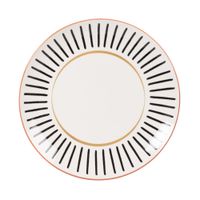 plato llano de ceramica blanca con dibujos en negro y marron