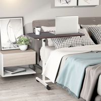 mesa auxiliar de mdf acero homcom 77x40x76-100 cm nogal oscuro