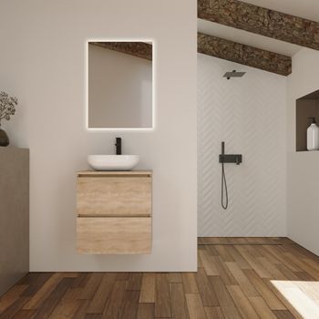 Conjunto De Baño Kaji | 60 Cm Bardolino | Dos Cajones | Lavabo Sobre Encimera | Mueble Montado | No Incluye Espejo | Alday