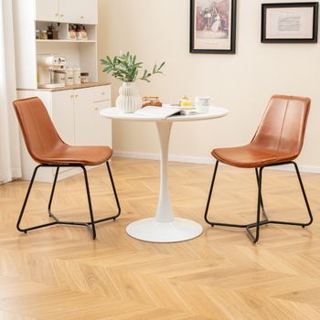 2 Sillas De Comedor Con Revestimiento De Cuero Sintético Y Patas De Metal Costuras Vintage 57 X 48 X 83 Cm Marrón