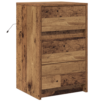 Mesita De Noche | Mesilla De Noche | Cabinete De Noche Con Luces Led Madera Vieja Madera De Ingeniería Cfw90515