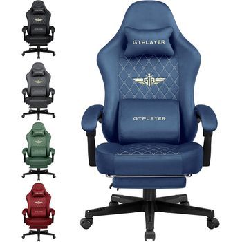 Silla Gaming con Cojín de Muelles, Reposapiés y Altura Ajustable para hasta 150 Kg, Tela, Gtplayer - Azul