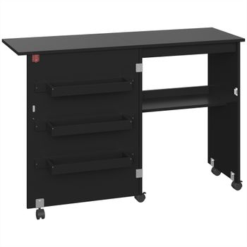 HOMCOM Mesa de costura plegable mueble de costura con tablero abatible, compartimentos de almacenamiento, estantería abierta y ruedas, negro