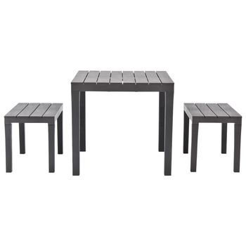 Mesa De Jardín | Mesa De Exterior Con 2 Bancos Plástico Marrón