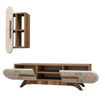 Mueble Tv Con Estante Dafne Crema Nogal