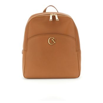 mochila de piel genuina texturizada con bolsillo frontal tan