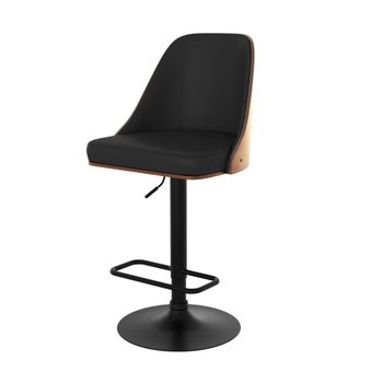 Silla de bar regulable en madera oscura y pu negro 56/77 cm