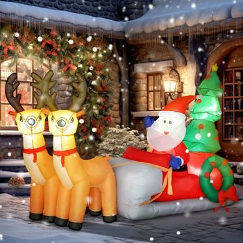 Papá Noel Hinchable Con Trineo Y Renos Outsunny 216x90x150 Cm