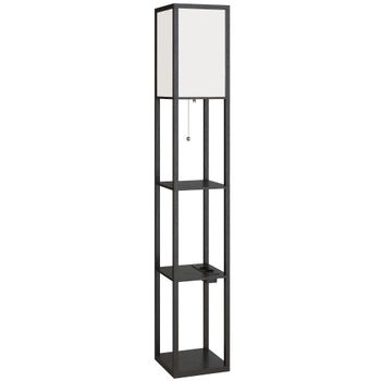 HOMCOM Lámpara de Pie con Estantes, Luz Regulable, Interruptor de Pedal y Puertos USB, Negro   Aosom España