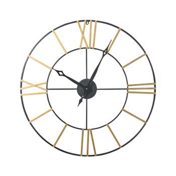 Reloj De Pared Metal Negro Dorado Ø 80 Cm Números Romanos Moderno Sala De Estar Valsot